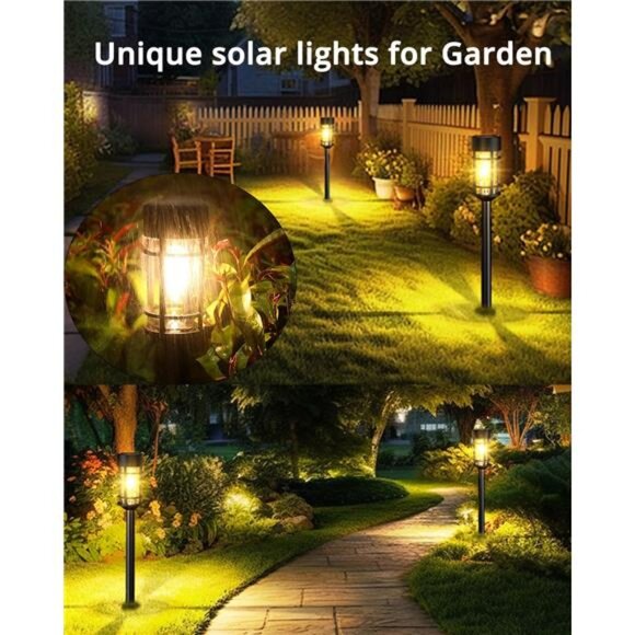 8 Pack Solar Pathway Lights Outdoor, Waterproof Solar Lights Outdoor with Metal - Picture 2 of 7